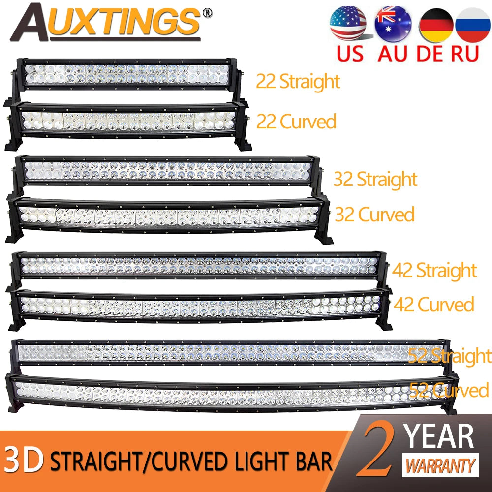 Barre LED Auxtings Incurvée Droite 22-52 Pouces Combo (15 Formats)