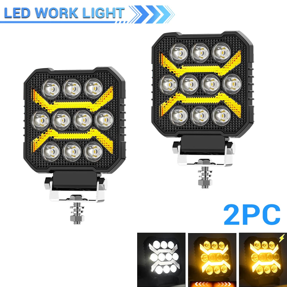 Phares LED de Travail Quad 4" Antibrouillard 12V 24V