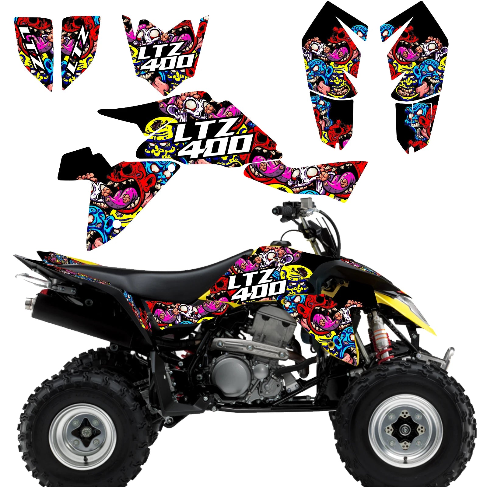 Kit déco autocollants quad LTZ400 KFX400 - vue complète