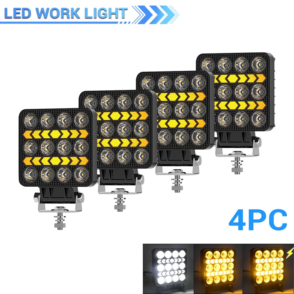 Phares LED de Travail Quad 4" Antibrouillard 12V 24V