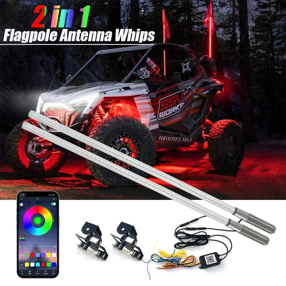 Fouets LED RGB app quad UTV mat drapeau
