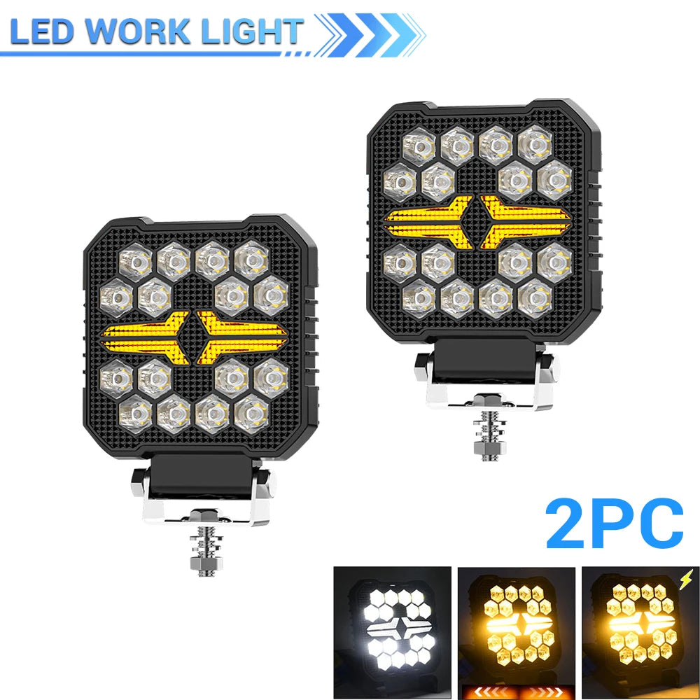 Phares LED de Travail Quad 4" Antibrouillard 12V 24V