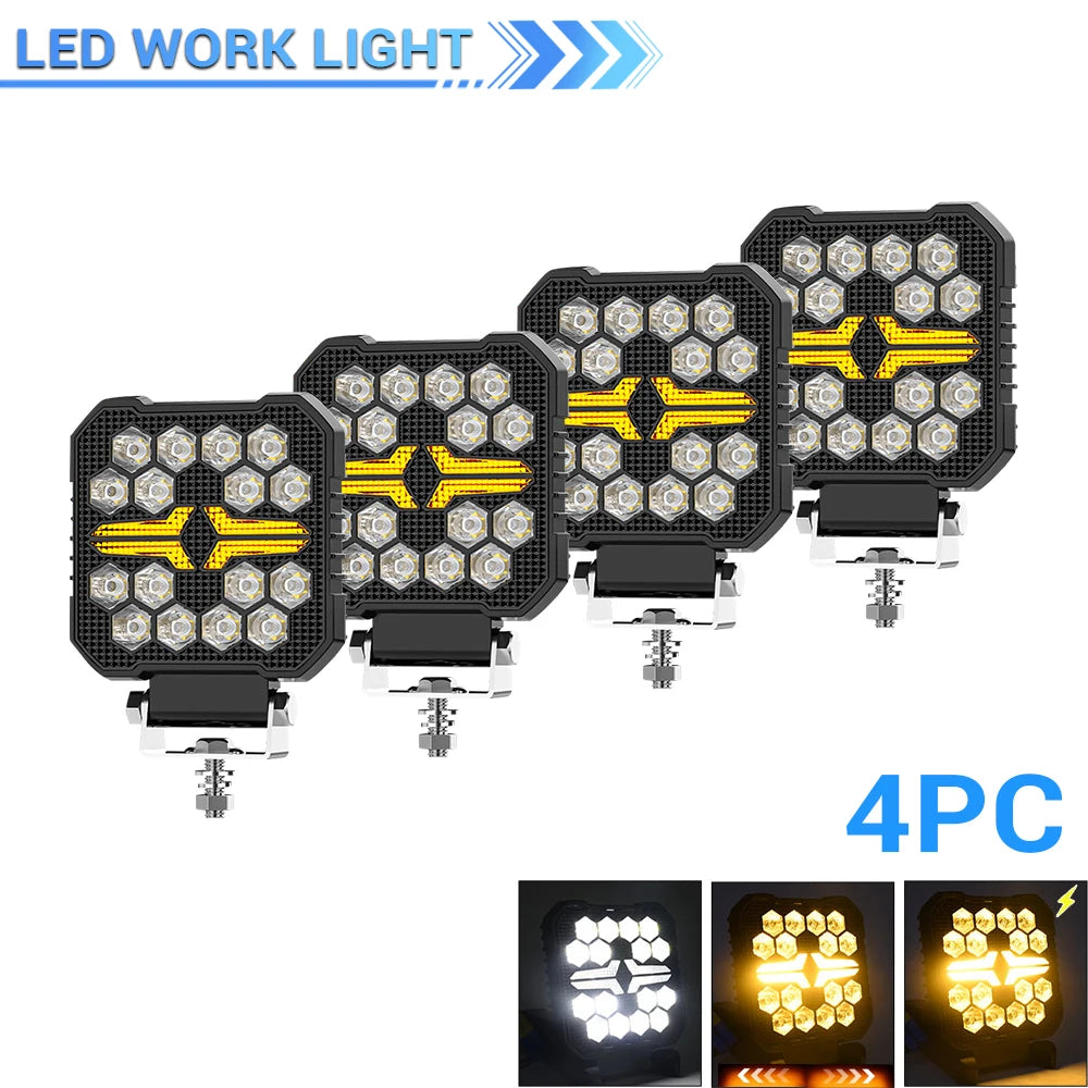 Phares LED de Travail Quad 4" Antibrouillard 12V 24V