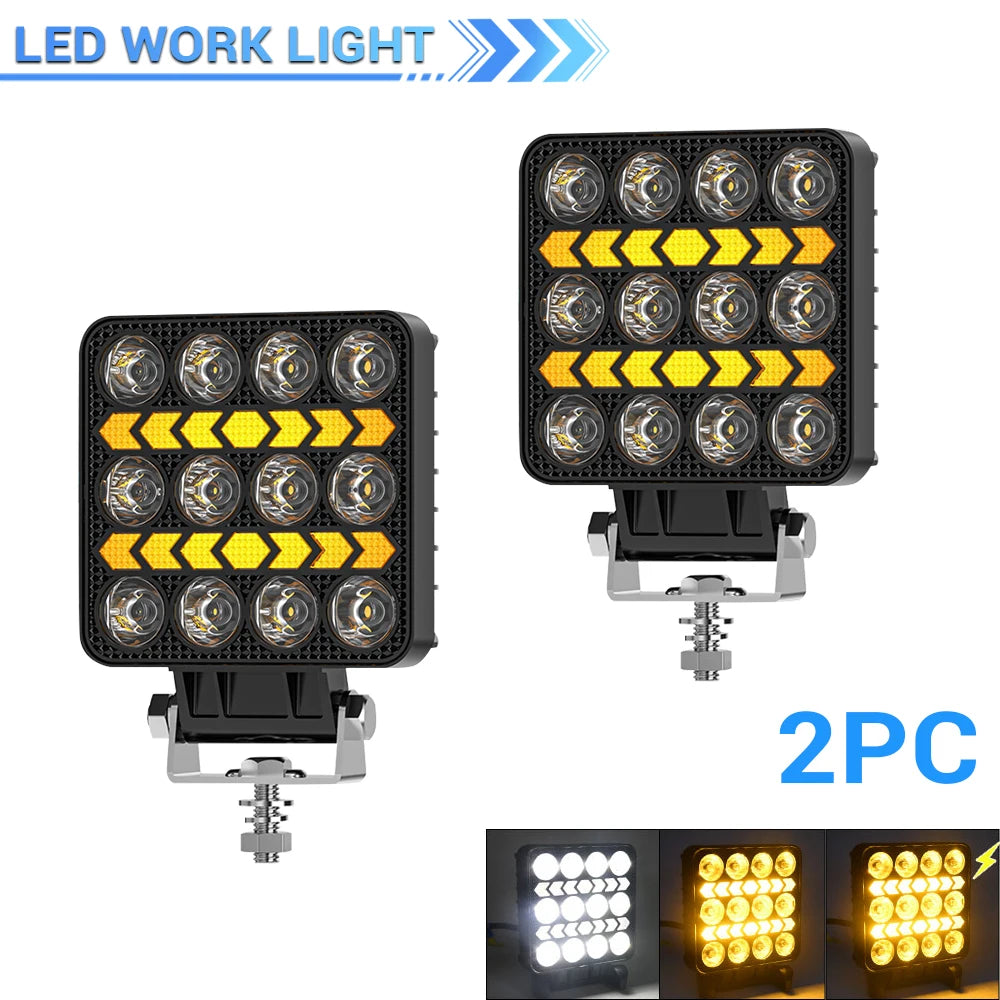Phares LED de Travail Quad 4" Antibrouillard 12V 24V