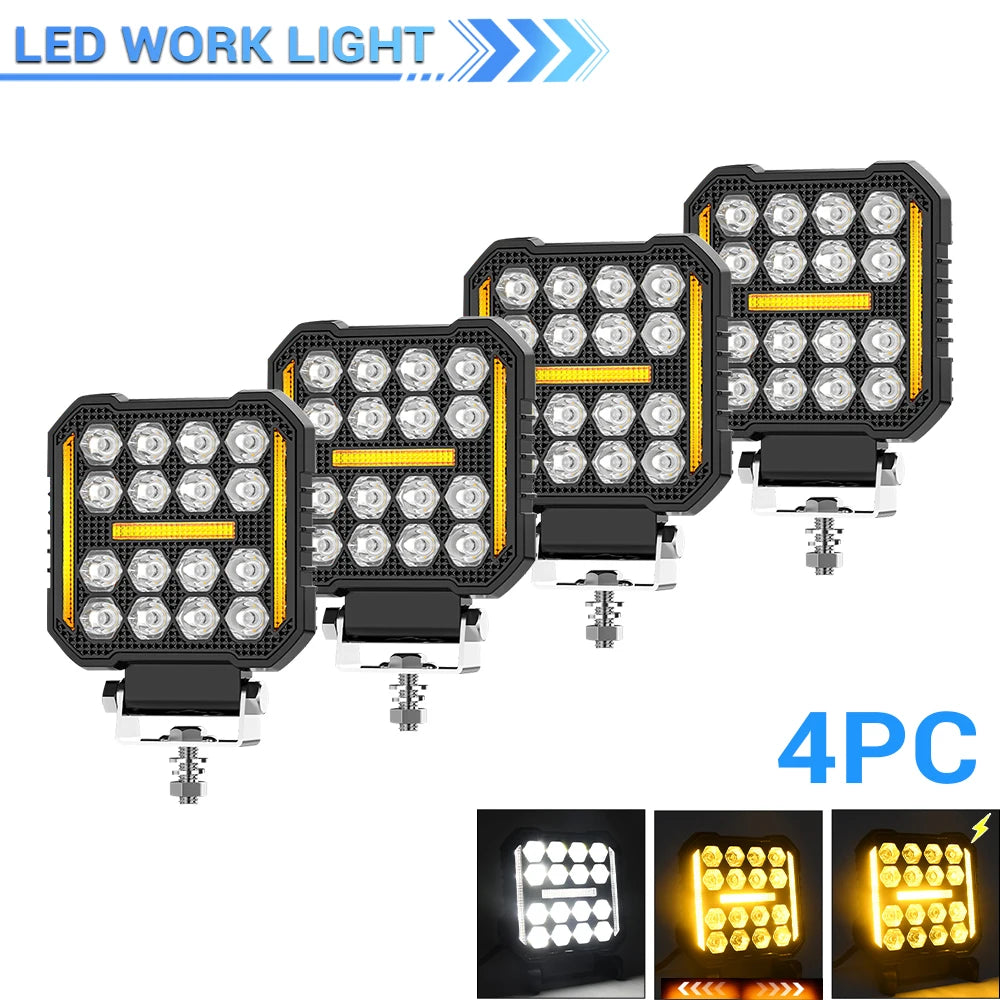 Phares LED de Travail Quad 4" Antibrouillard 12V 24V