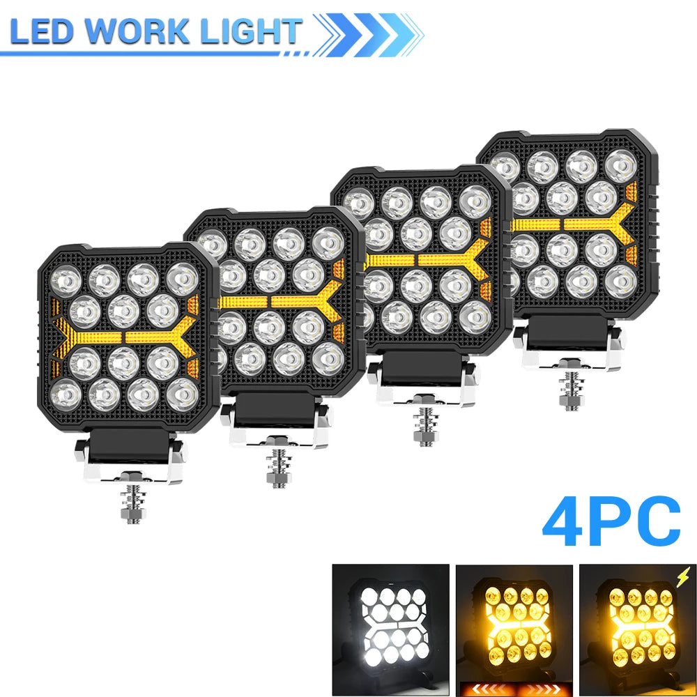 Phares LED de Travail Quad 4" Antibrouillard 12V 24V