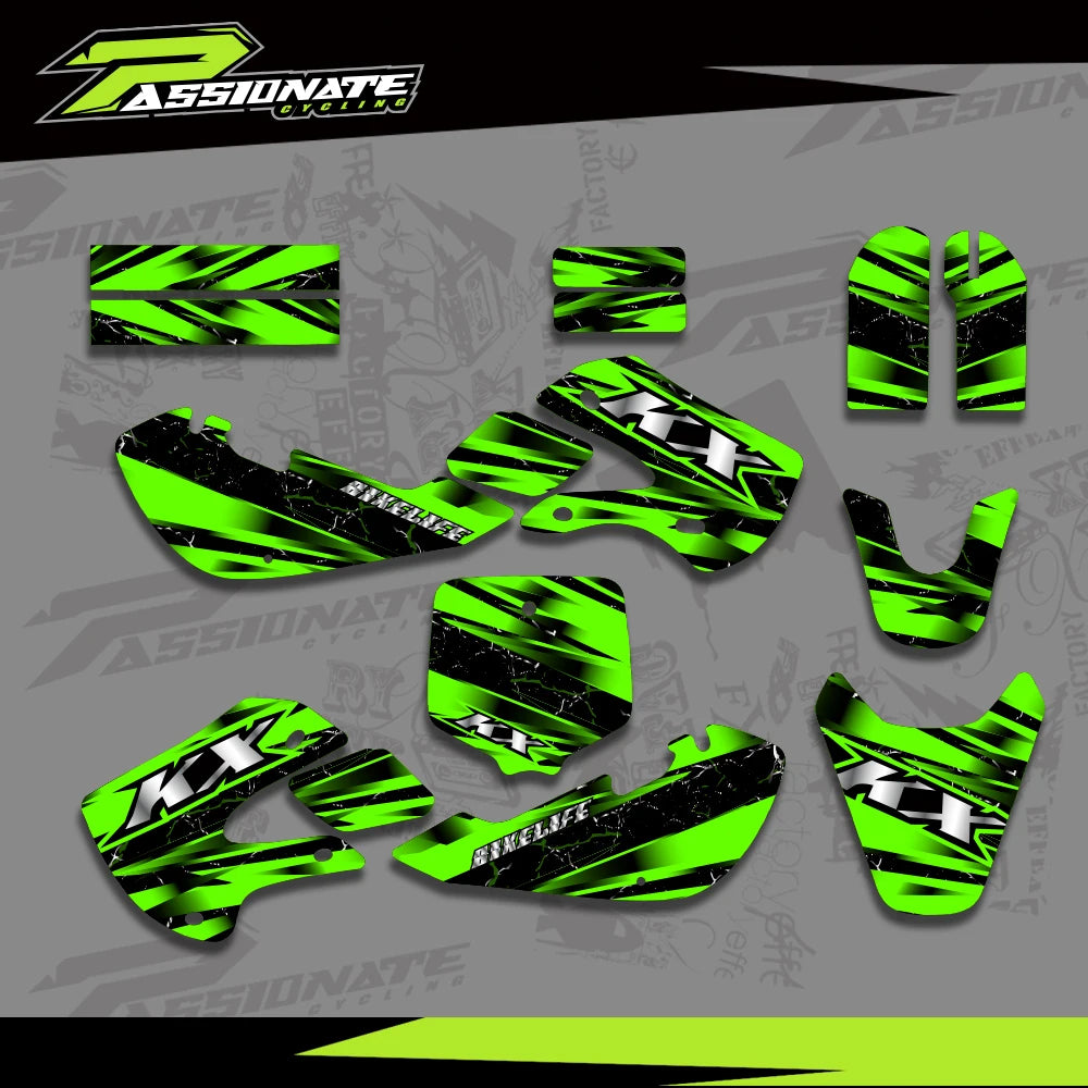 Kit Déco Graphique Équipe Kawasaki KX65 KLX110 (4 Designs)