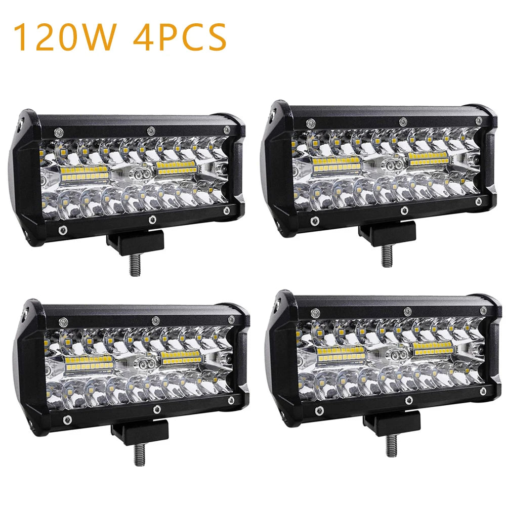 Barre LED Quad 7" 120W Triple Rangée Tout-terrain