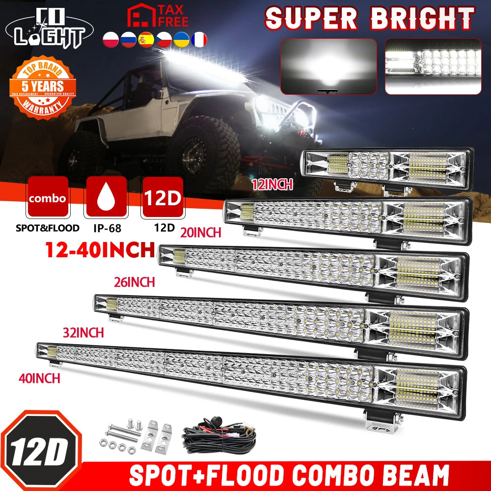 Barre LED quad UTV 90000LM 12 pouces