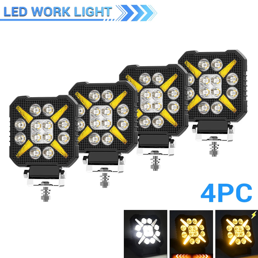 Phares LED de Travail Quad 4" Antibrouillard 12V 24V