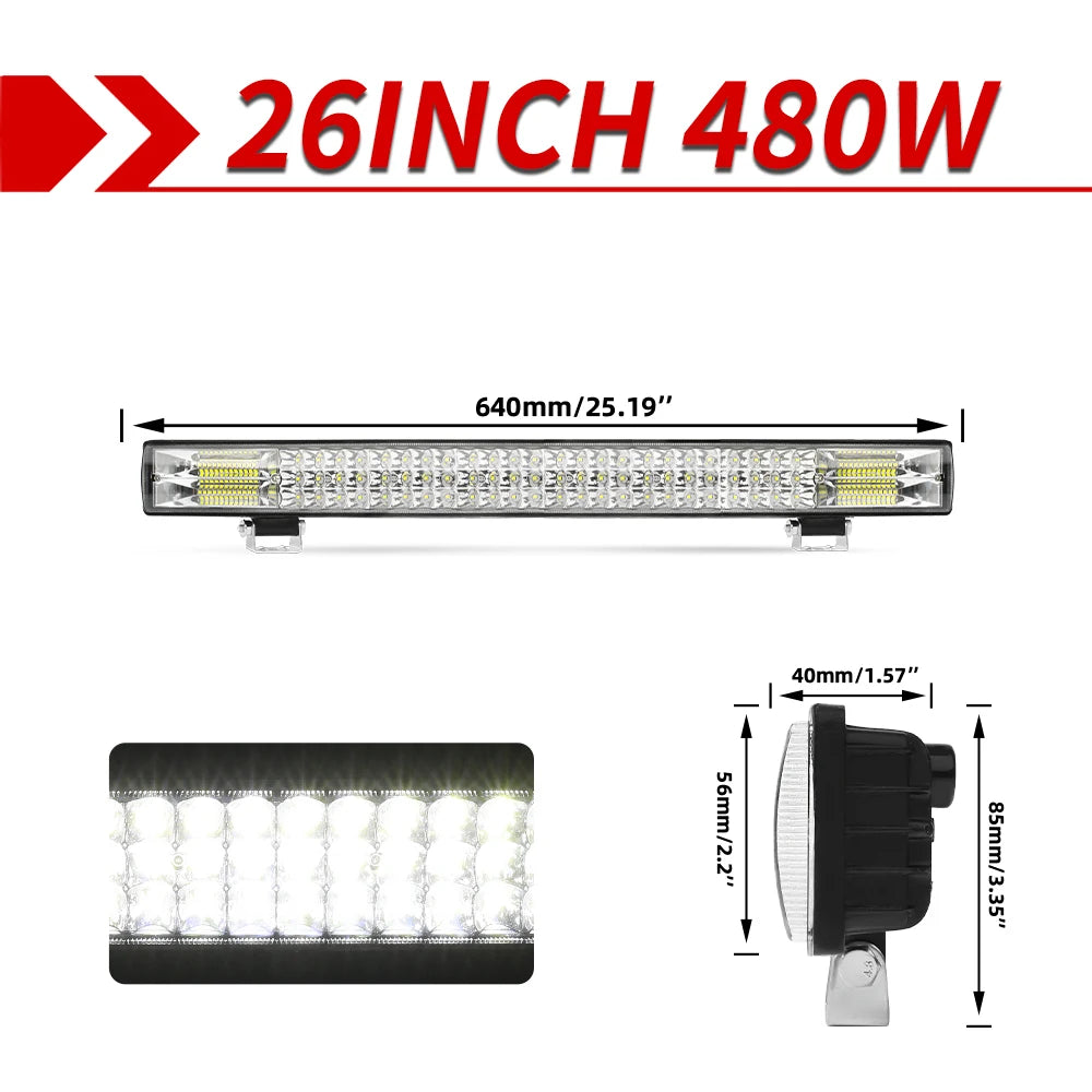 Barre LED Quad UTV 90000LM 12-40 pouces