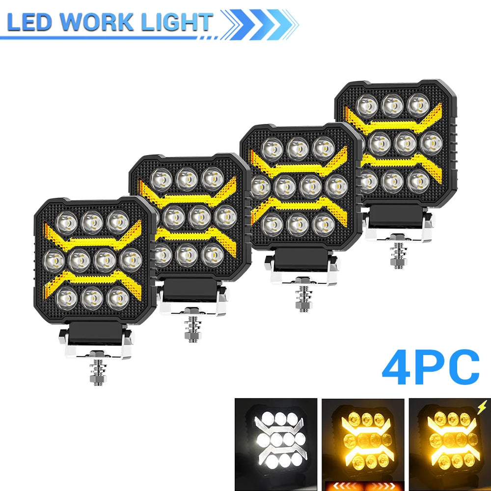 Phares LED de Travail Quad 4" Antibrouillard 12V 24V