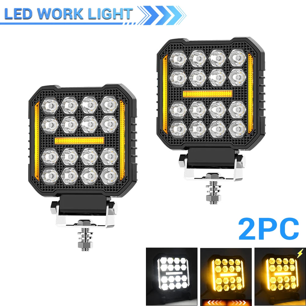 Phares LED de Travail Quad 4" Antibrouillard 12V 24V