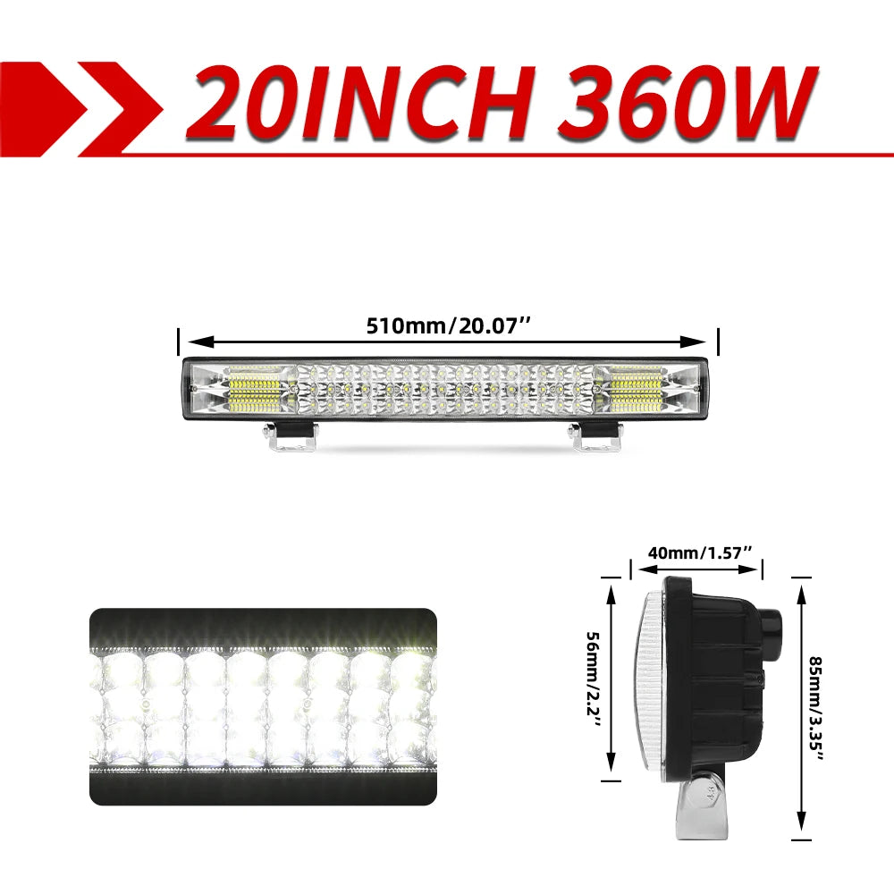 Barre LED Quad UTV 90000LM 12-40 pouces