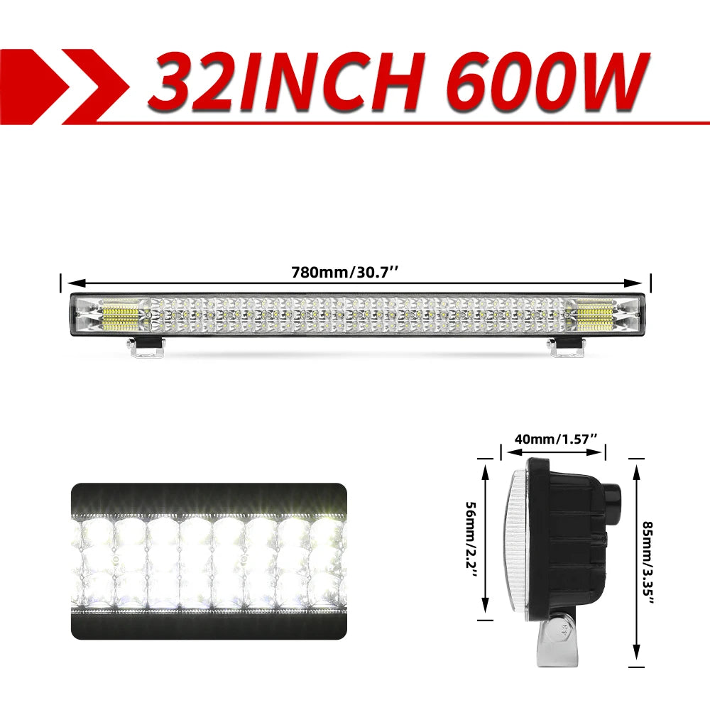 Barre LED Quad UTV 90000LM 12-40 pouces