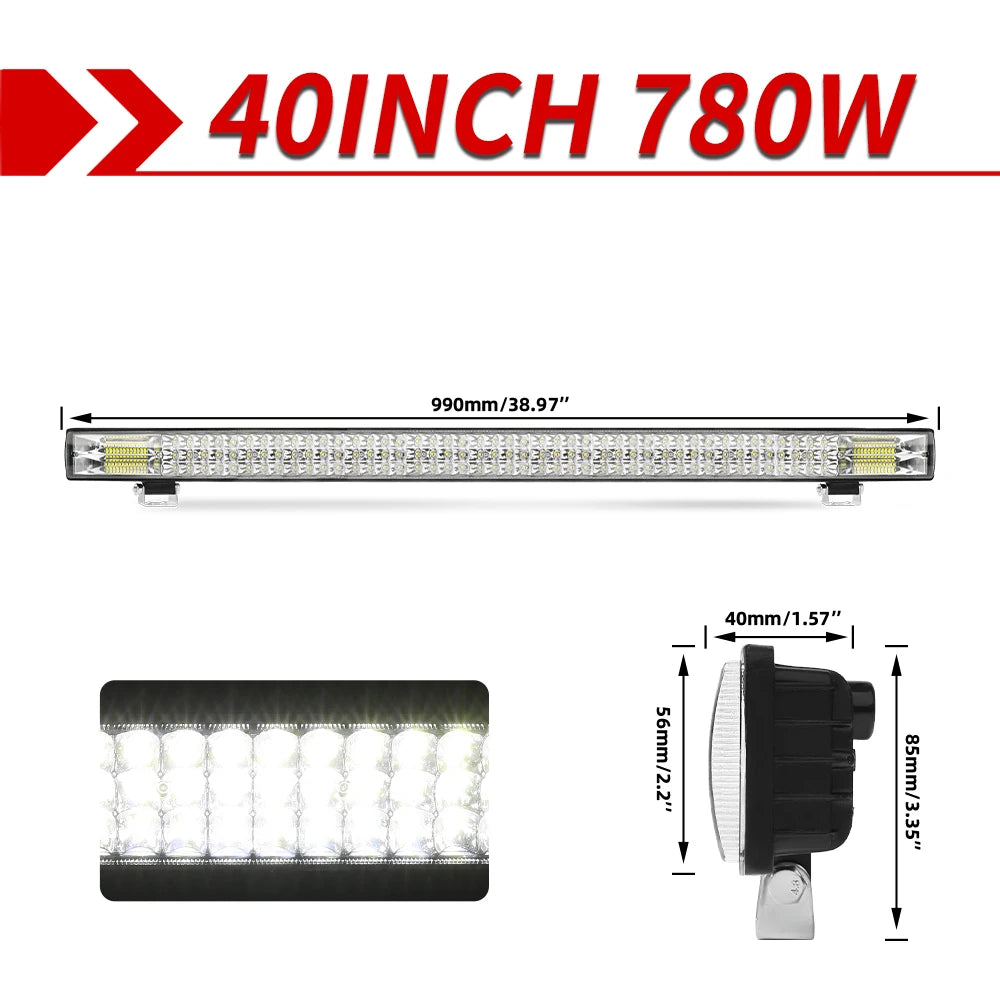 Barre LED Quad UTV 90000LM 12-40 pouces